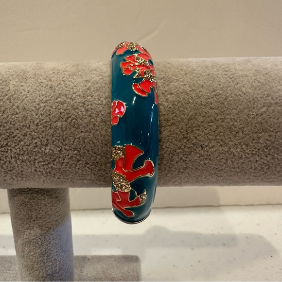 NWT Sequin by Nordstrom Clamper Bangle Bracelet - teal, coral, clear rhinestones - Picture 6 of 14